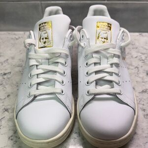 Adidas White and Gold Sneakers Stan Smith Cloud Leopard Print  Size 9